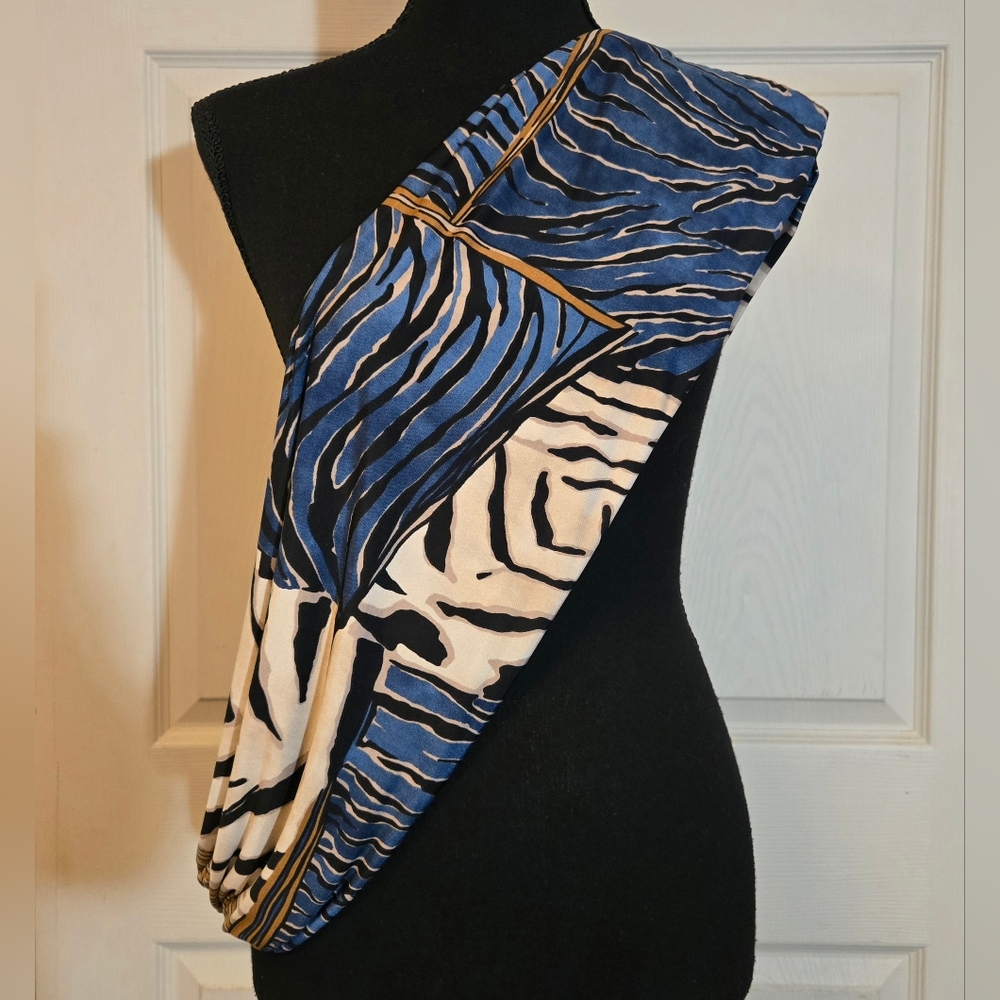 Blue and White Zebra Print Infinity Scarf